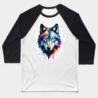 Wolf Head Dripping Rainbow Graffiti Baseball T-Shirt